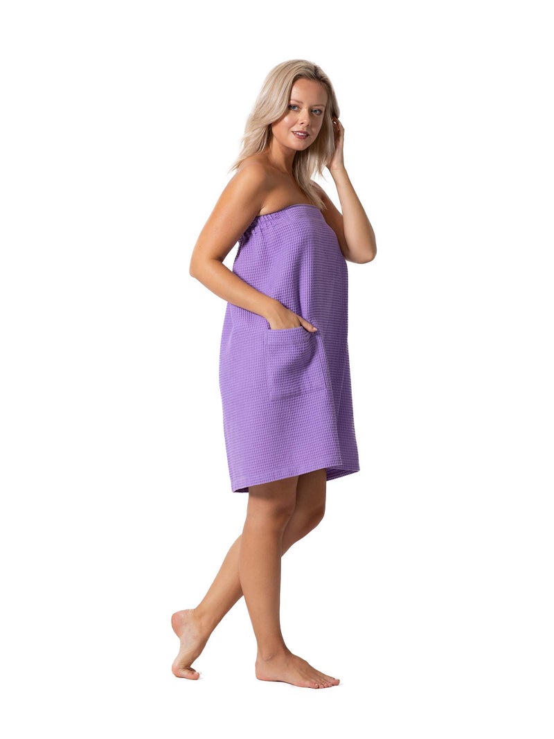 Robe Direct Quick Dry, Lightweight Waffle Spa/Bath Wrap with Adjustable Closure & Elastic Top (Lavender, Small-Medium) - Image 3